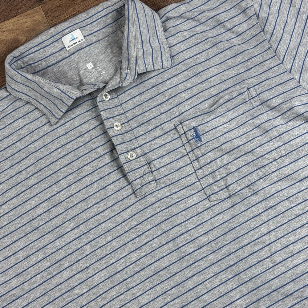 JOHNNIE-O NEESE XXL Heather Gray Blue Striped Short Sleeve Men's Polo Shirt